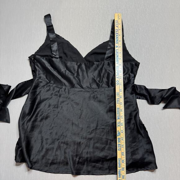 Y2K Mixit Babydoll Velvet Burn Out Cami Surplice Top Size Large Satin Bow Black - Picture 8 of 10